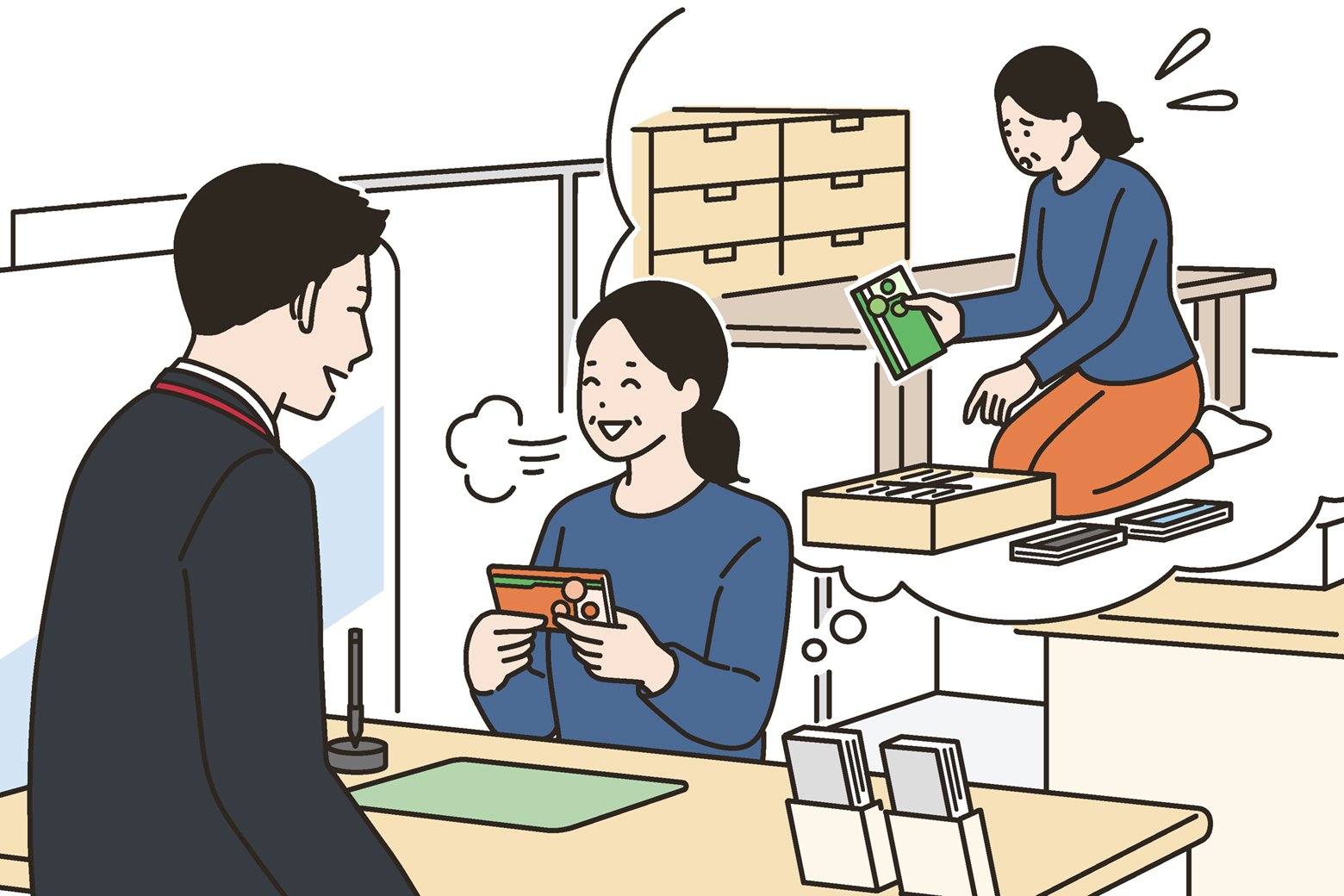 定期預金証書を紛失時、再発行の手続きをする様子